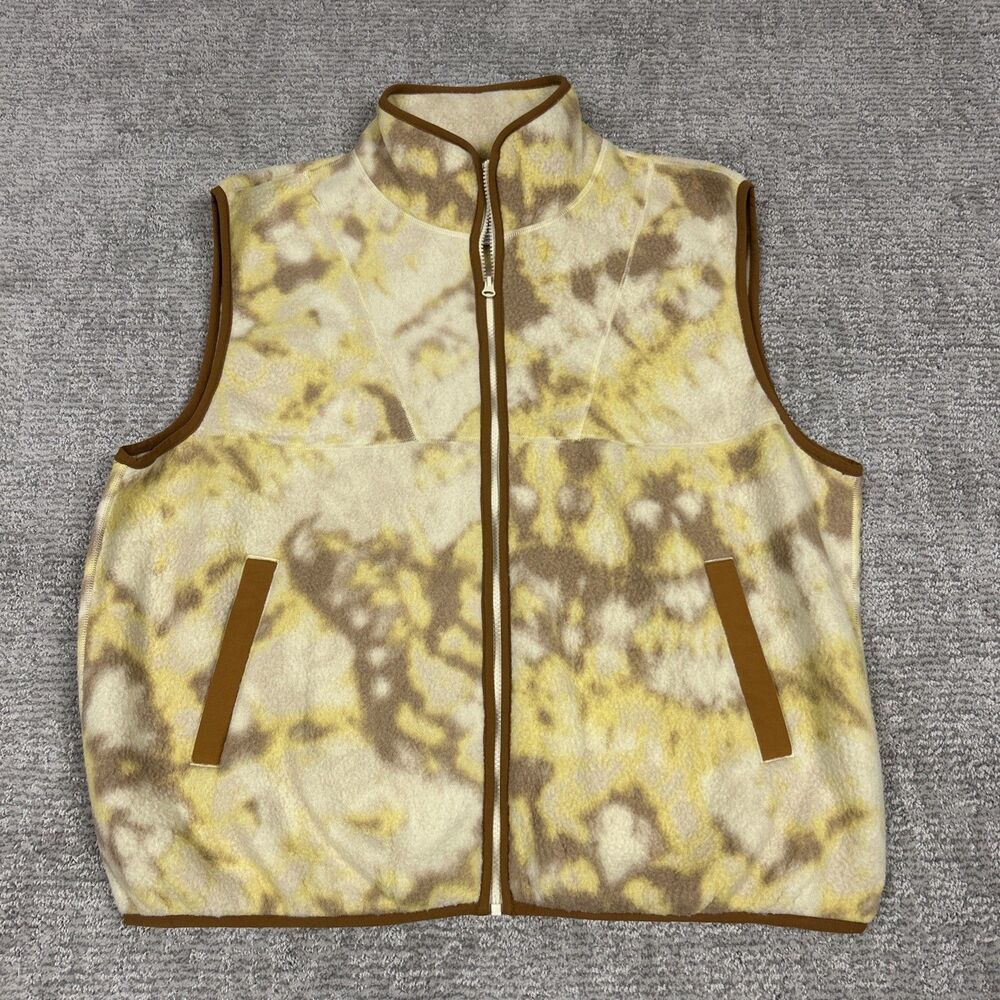 Toad & Co Campo Fleece Vest Mens XL Barley Tie Dye Full Zip Yellow Tan Cream